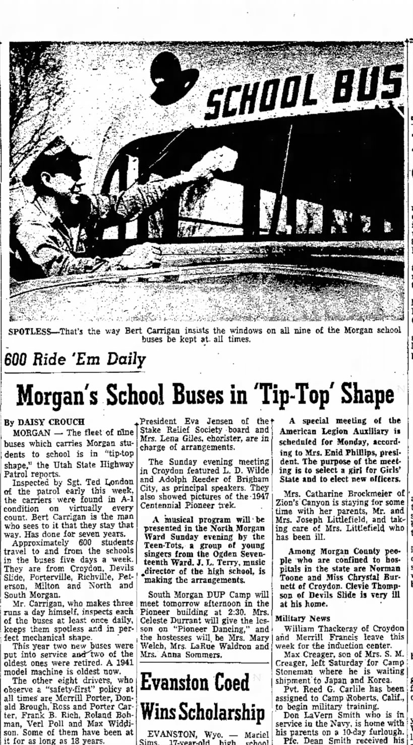1953 Bert Carrigan cleaning bus windows