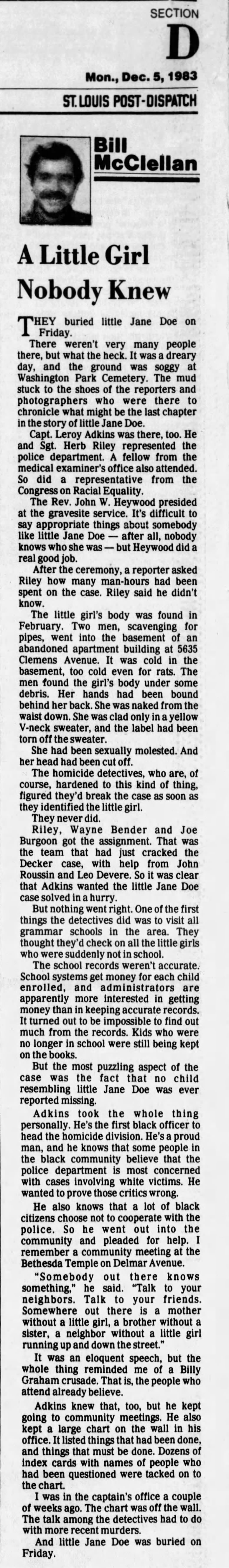 Little Jane Doe 1983, unsolved murder, decapitated child