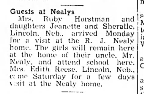 News - Horstman, Ruby visits Nealy family, Algona Upper Des Moines, Algona, Iowa, 17 Aug 1948