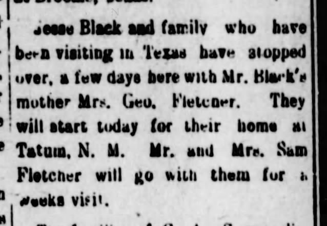 Fletcher & Black family of Nadine, NM, the Lovington Leader, Lovington, NM, July 31, 1914, fri.