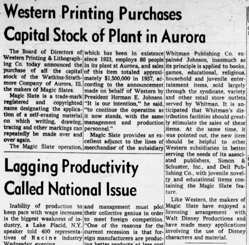 Western Printing Purchases Capital Stock of Plant in Aurora