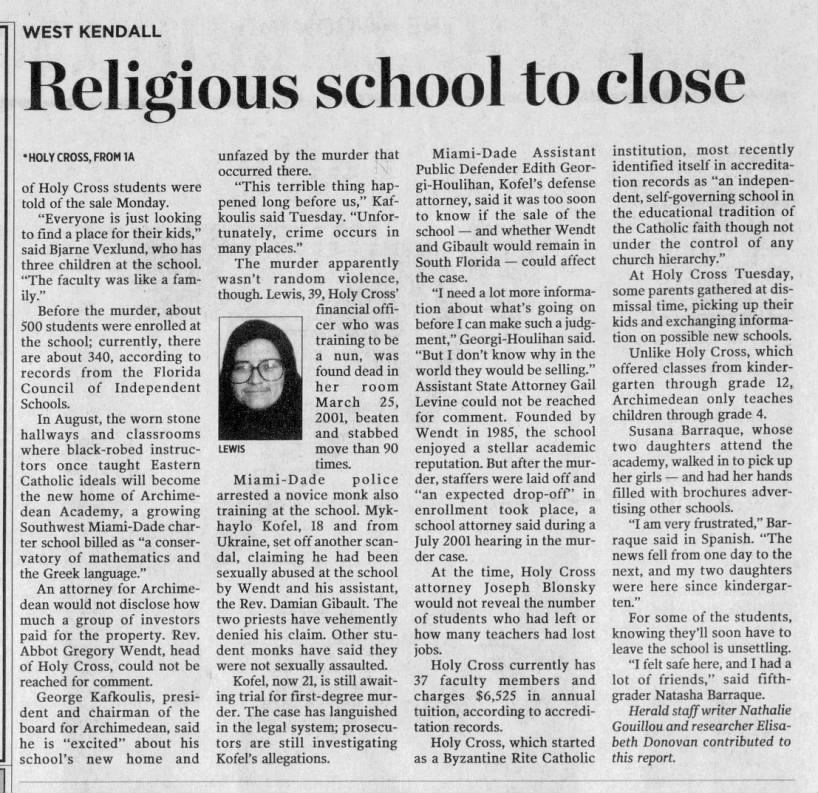 School where student-nun was stabbed to shut down (p.2)