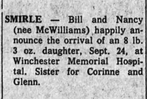 1970 September 26 - baby daughter