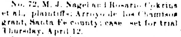 Nagel vs. Arroyo de los Chamisos Grant Santa Fe County.  (Docket 72)  4/12/1894