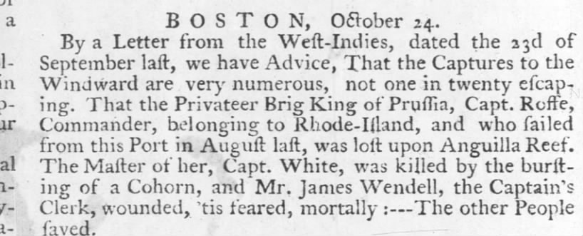 1757 Bursting cohorn on Privateer Boston Report