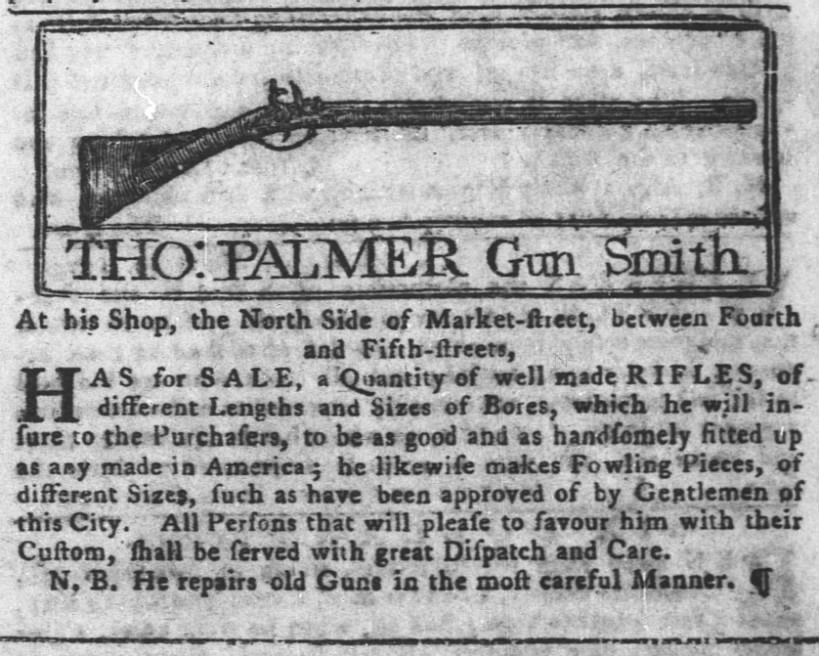 1773 ad for rifles Philidelphia