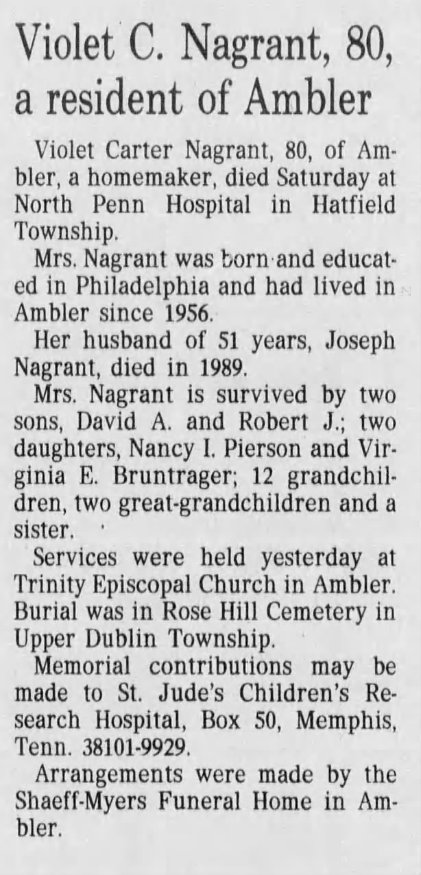 Violet Carter Nagrant obituary