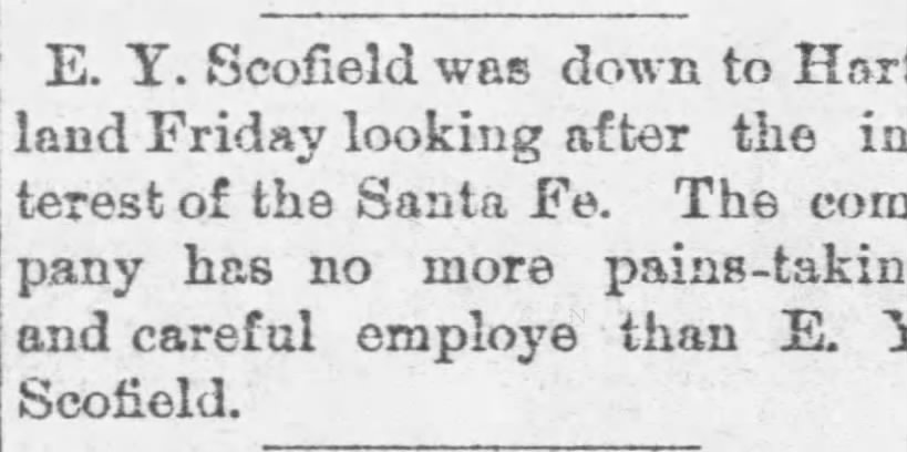 E.Y. Scofield/Santa Fe Railroad 2-13-1891