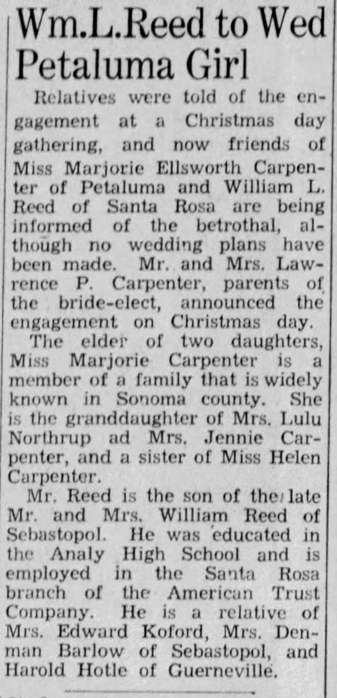 William Reed wedding announcement
1939
