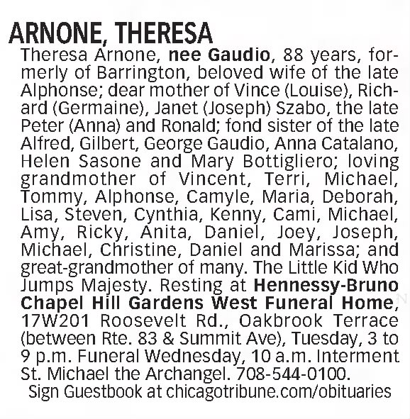Theresa Gaudio Arnone - Obituary