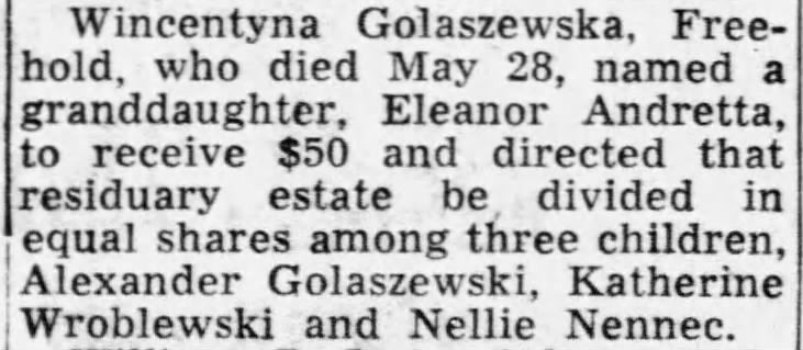 1950 (Jun22) Eleanor Andretta $50 in Will