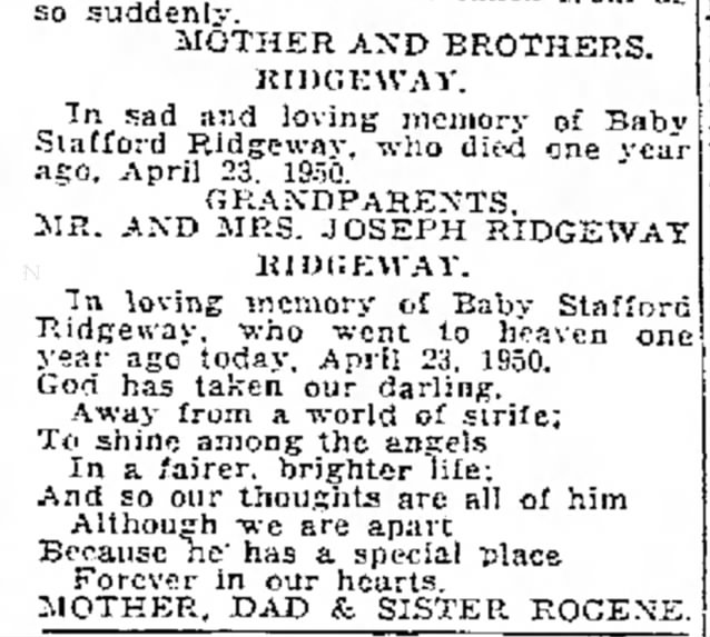 In Memoriam - Baby Stafford Ridgeway
