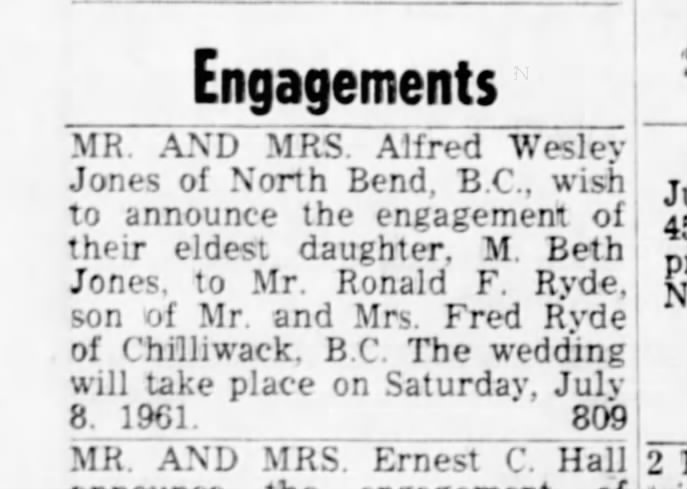 Ryde - Wesley engagement 1961