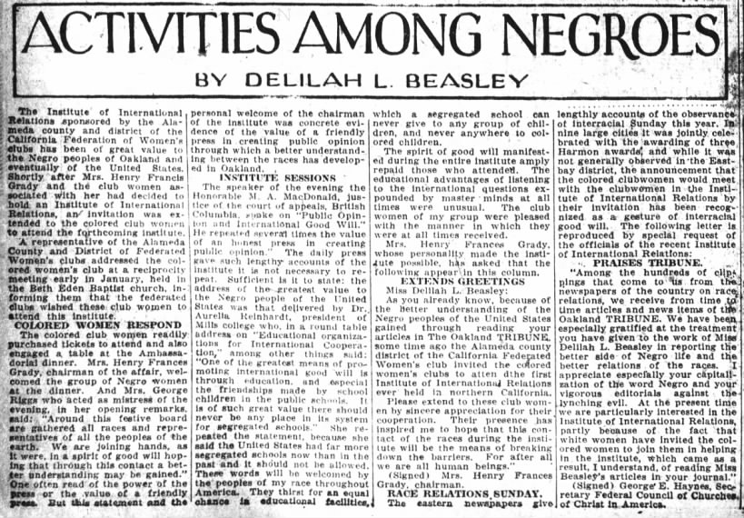 ACTIVITIES AMONG NEGROES
BY DELILAH L. BEASLEY