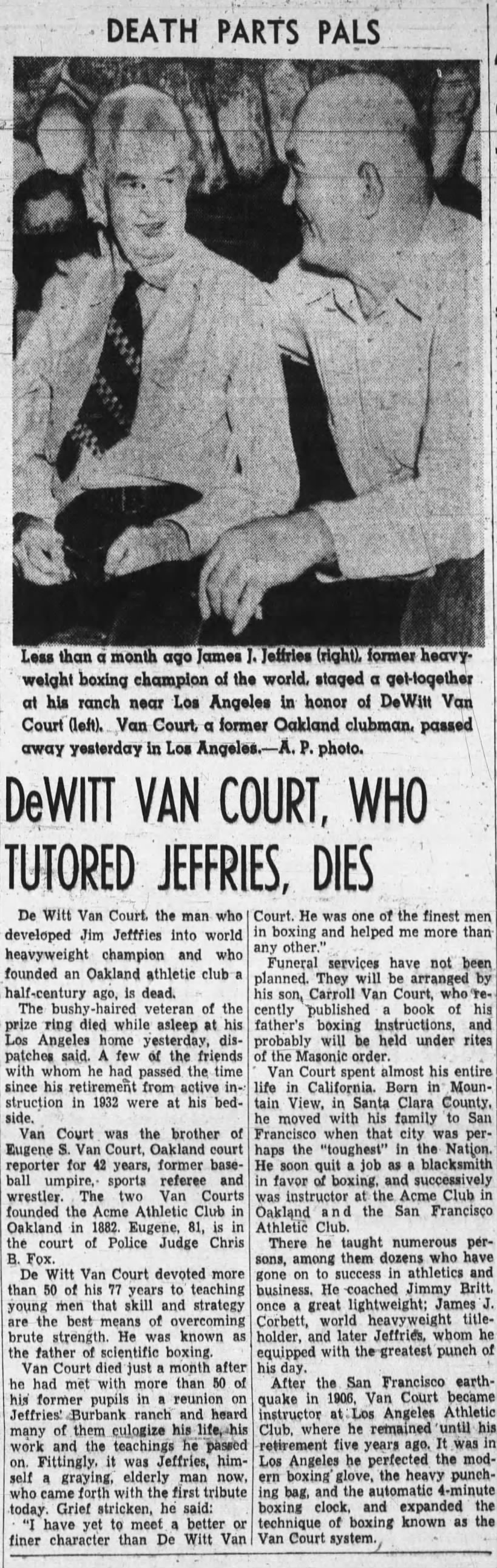 DeWitt Van Court, founder of Acme Athletic Club, dies