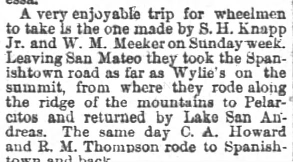 W. M. Meeker & S. H. Knapp Jr. trip Spanishtown road to Wylie's on the summit