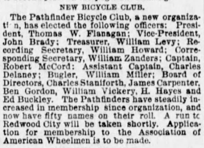 The Pathfinder Bicycle Club, a new organization
