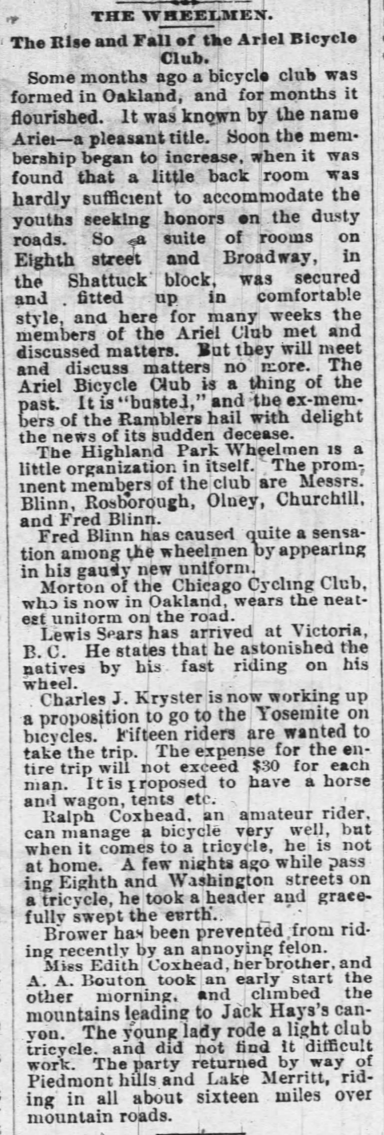 THE WHEELMEN
Ralph & Edith Coxhead, A. A. Bouton, Ariel Bicycle Club
