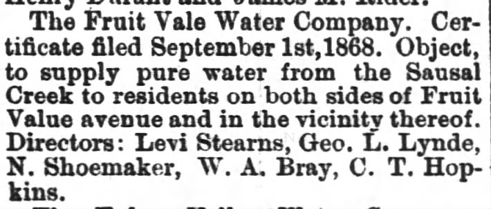 Fruit Vale Water Company, Sausal Creek "C. T. Hopkins"