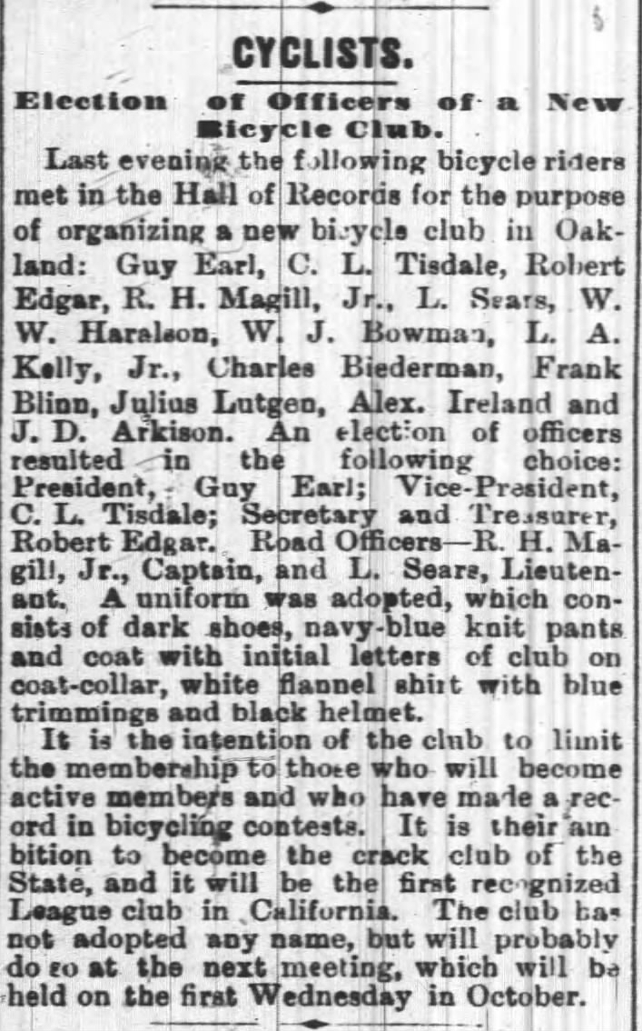 CYCLISTS.
Election of Officers of a New Bicycle Club.