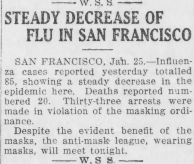 STEADY DECREASE OF FLU IN SAN FRANCISCO
Anti-Mask League
