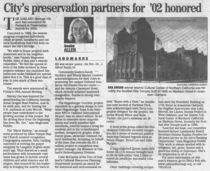 Annalee Allen
City's preservation partners for '02 honored