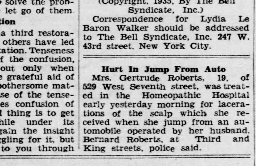 from the Morning News, Wilm, DE 28 june 1935