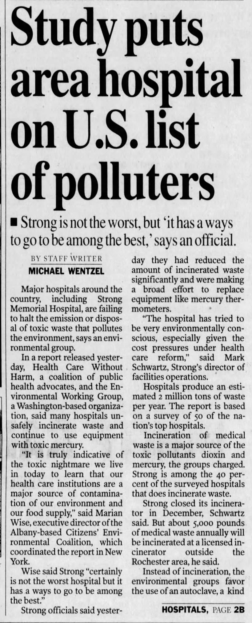 Study puts area hospital on U.S. List of polluters