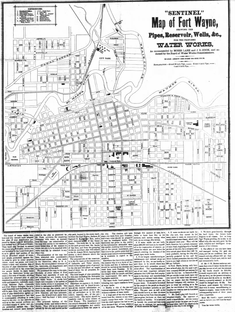 Map of Fort Wayne Pipes, Reservoir, Wells, &c.