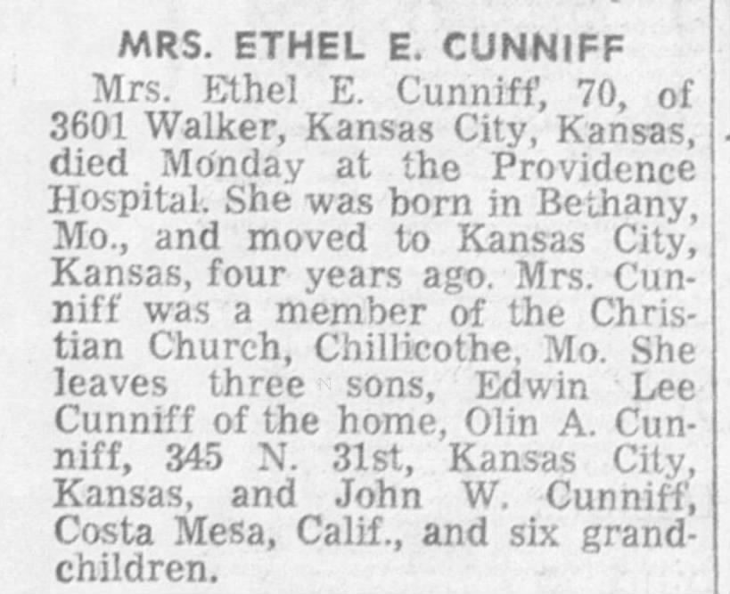 Ethel Cunniff death notice