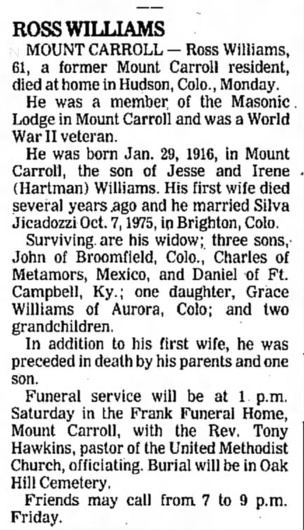 Ross Williams obit,  14 Sep 1977 Page 15
