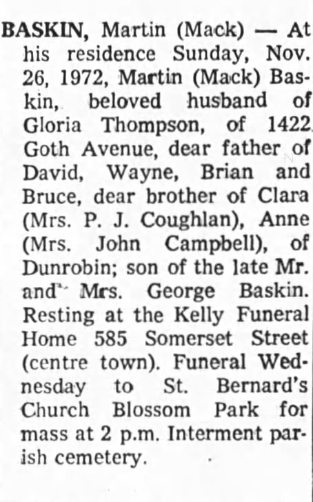 Martin Baskin Obituary Ottawa Journal 1972