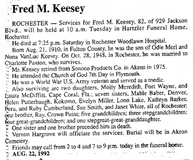 Fred Merl Keesey obituary