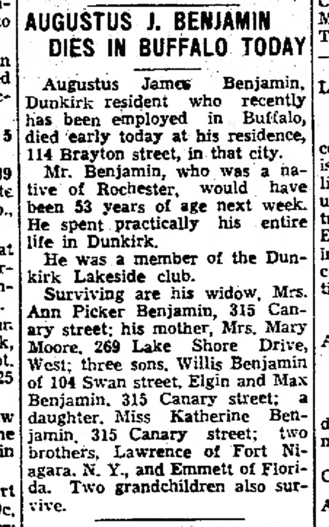 A. J. Benjamin Jr dies in Buffalo