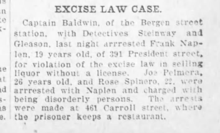 People arrested at 461 Carroll for selling liquor without a license, 1906
