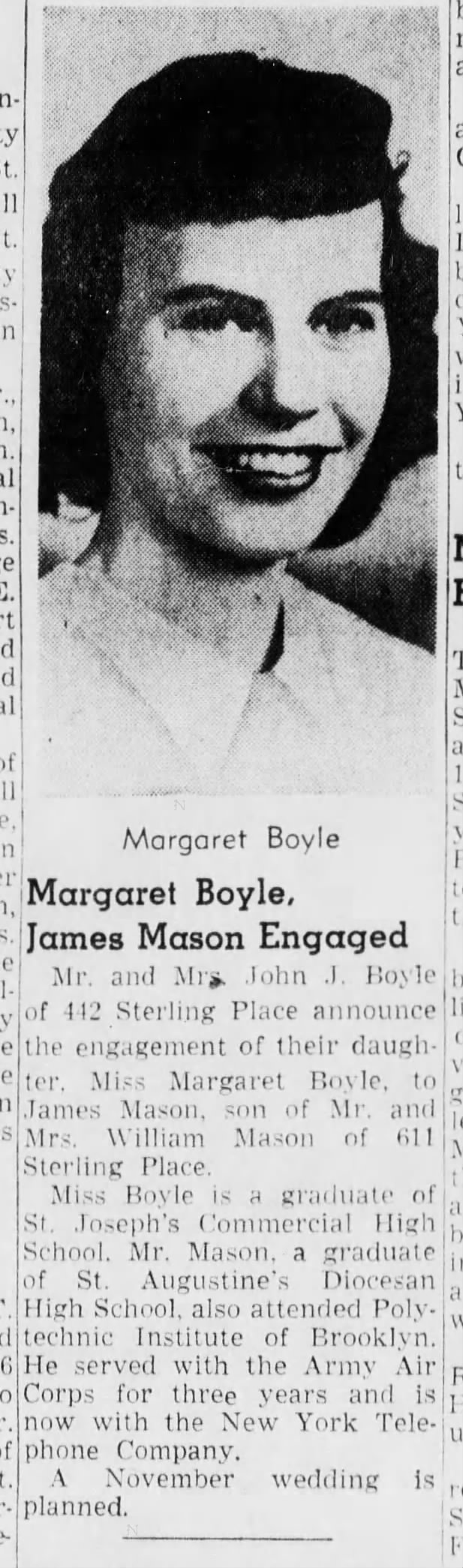 Engagement of Margaret Boyle and James Mason, 8 May 1949