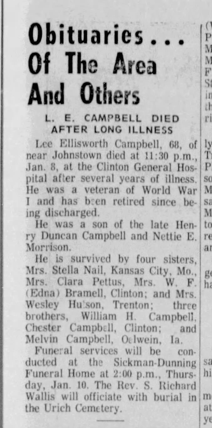 "lee ellsworth campbell" obituary