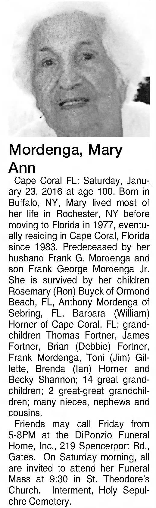 Mary Ann Mordenga obituary