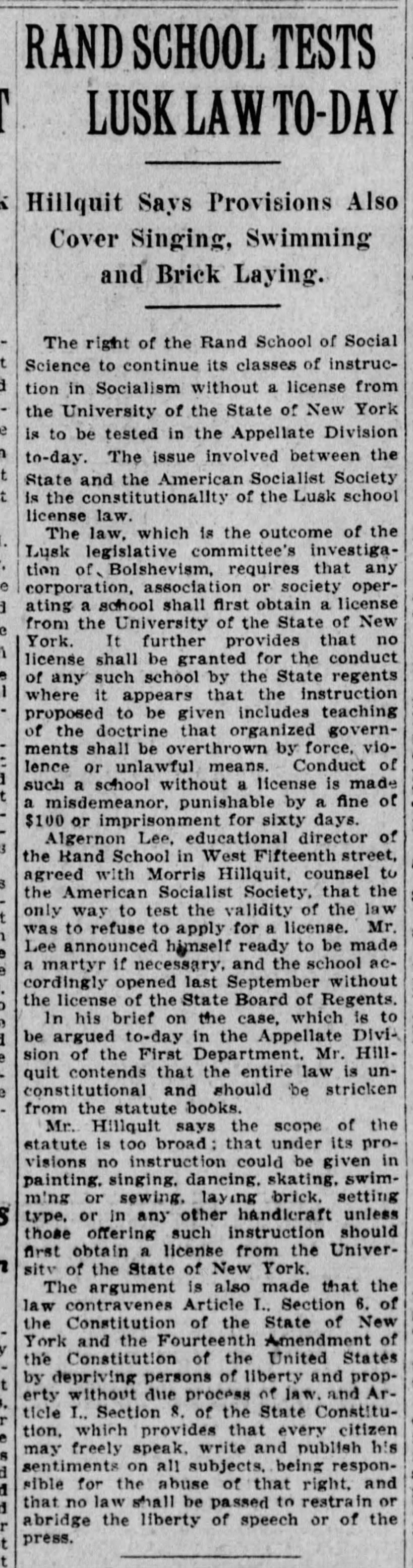 1922 lusk law against school education