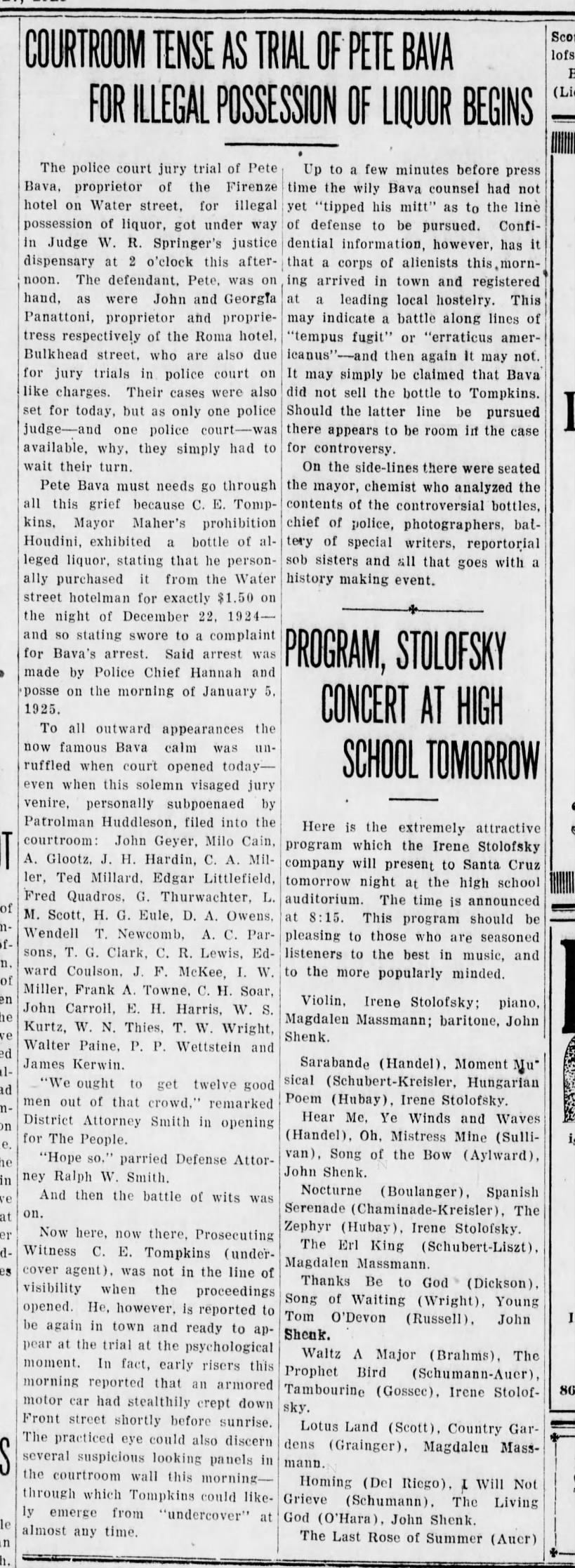Santa Cruz Evening News, 27 January 1925, Page 2, Column 5