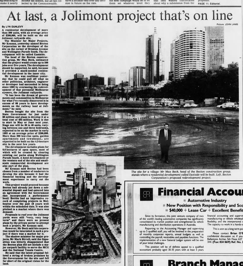 1991 Nov Becton plans for Jolimont revealed