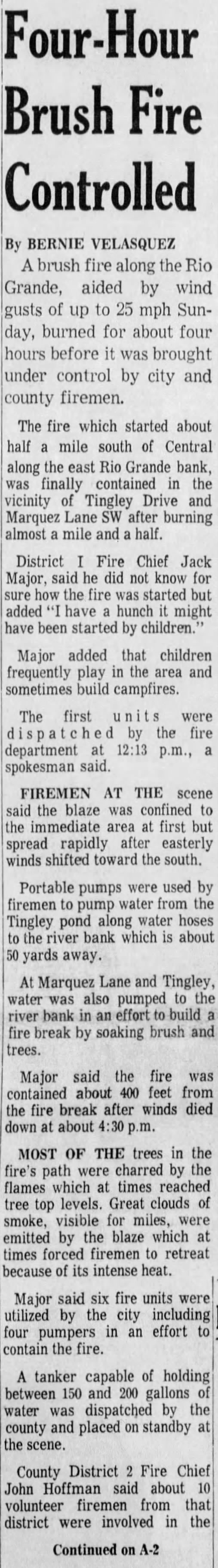 20 Mar 1972 - Four-Hour Brush Fire Controlled - pg. 1
