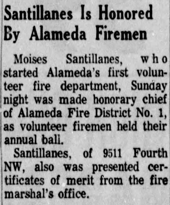 19 Mar 1968 - Santillanes Is Honored By Alameda Firemen