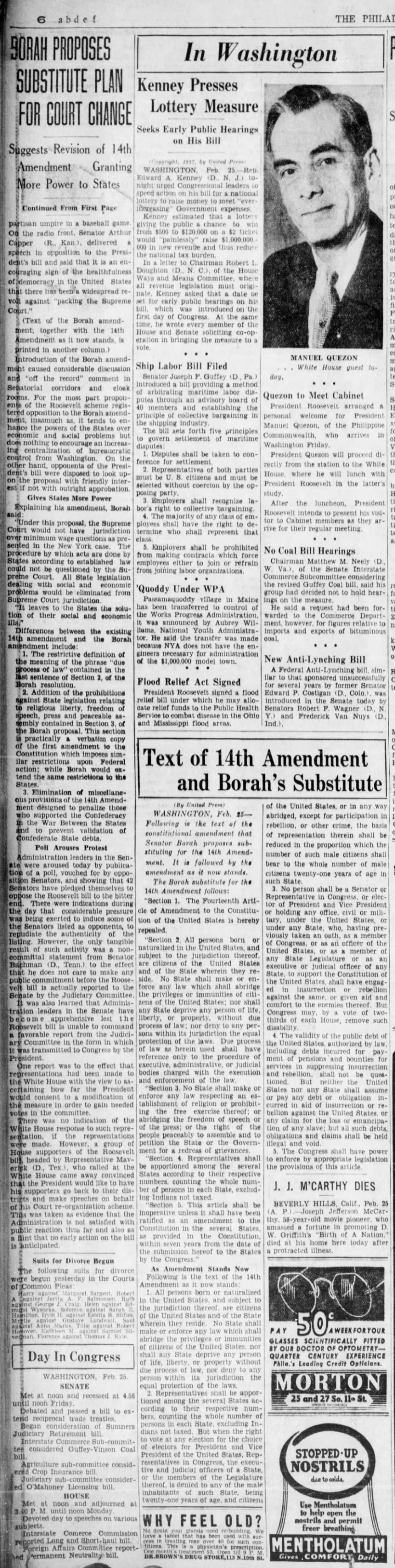 Senator Borah's Substitution for the 14th Amendment