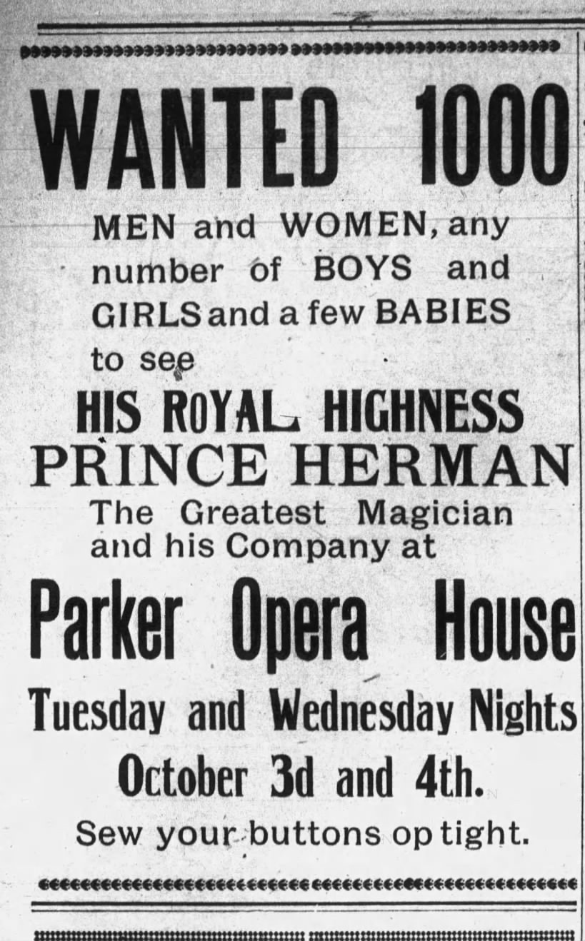 1000 Men and Women to see Prince Herman, the Greatest Magician