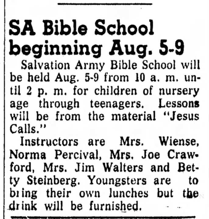 Percival, Norma Bible School 1 Aug 1957