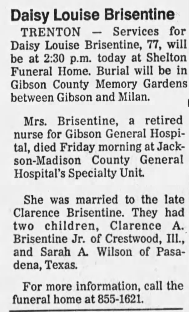 Obituary for Daisy Louise Brisentine