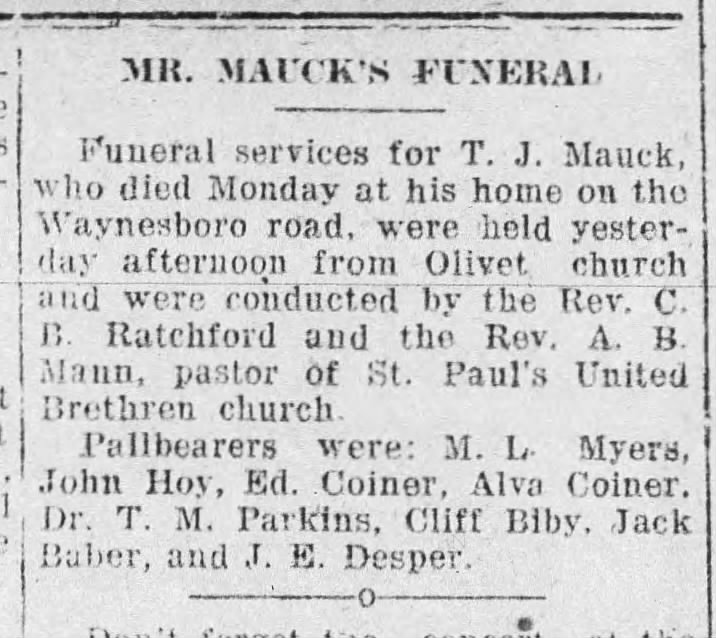 T J Mauck funeral