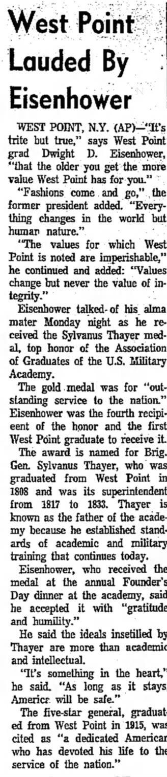 Eisenhower Lauds West Point