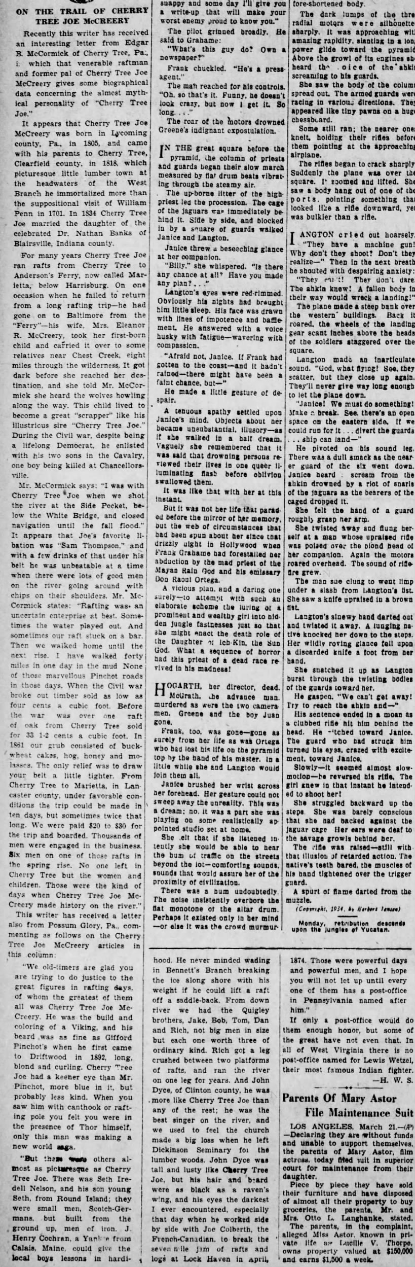 Cherry Tree Joe and some of Eleanor Altoona Tribune 22 Mar 1934
